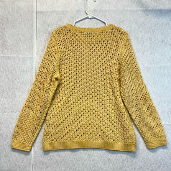 TALBOTS Sweater Women’s Large Yellow Lambswool Blend Open Knit Pullover Soft - Picture 9 of 12